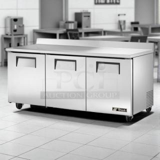 True TWT-72-HC 72" Worktop Refrigerator, 3 sections, tested and working, excellent condition, stainless steel finish.
