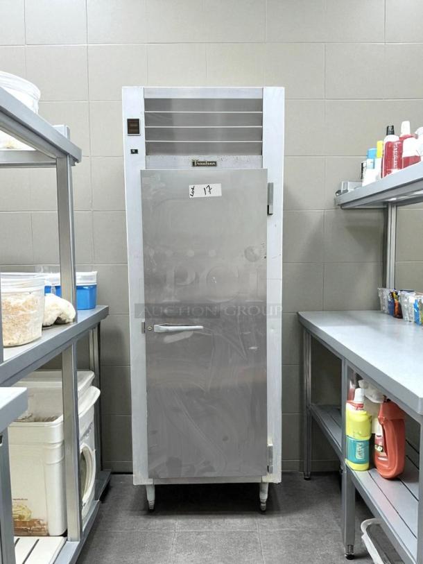 Traulsen G10010 reach-in refrigerator, 23.43 cu ft, excellent condition, solid door, tested and working, visible label.