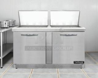 Continental SW60-24M 60" sandwich prep unit with dual compartments, stainless steel finish, 17 cu ft capacity, tested and working.