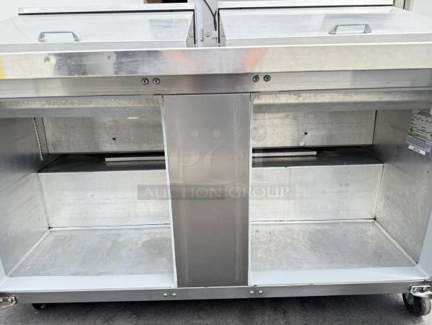 Continental SW60-24M Mighty Top sandwich prep unit, 60", stainless steel, 17 cu ft, tested, working, dual doors, on wheels.