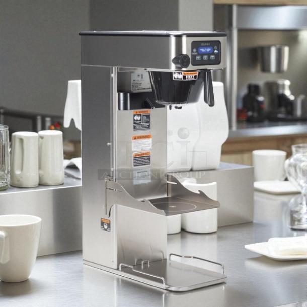 Bunn ICB-DV Tall Coffee Brewer in outstanding condition, dual voltage, for thermal servers. Includes control panel and safety labels.
