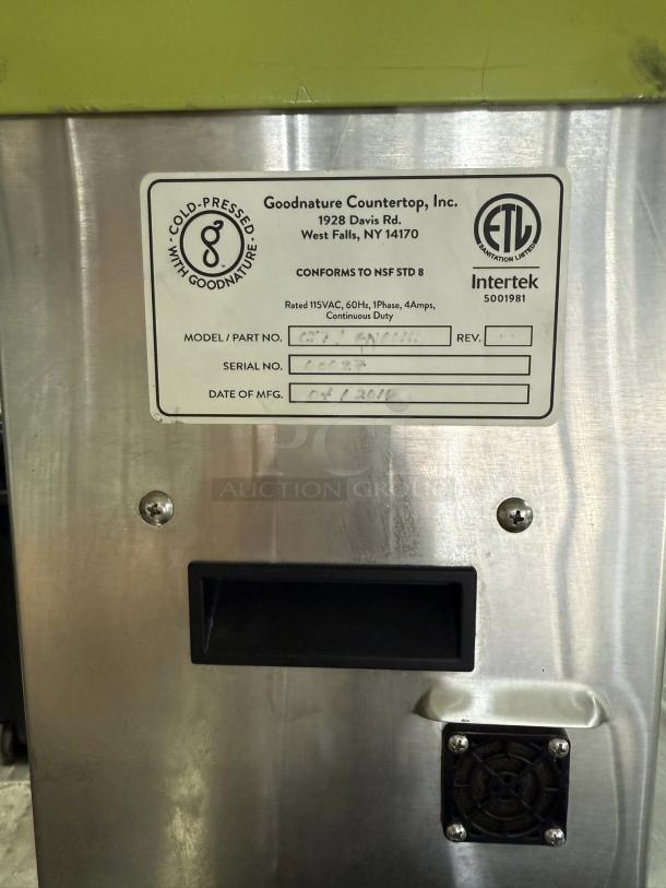 Good Nature CT 7 Mini Cold Press Juicer, great condition, tested, working, serial 000073, MFG date Oct 2016.