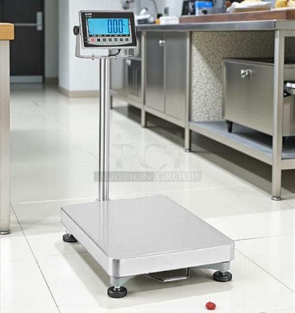 Uline H-5836 Washdown Platform Scale, 100 lbs x 0.02 lb, stainless steel, excellent condition, digital display.