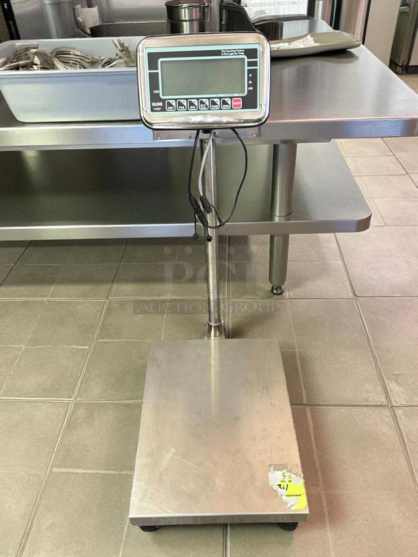 Uline Washdown Platform Scale, Model H-5836, 100 lbs x .02 lb capacity, excellent condition, tested, with visible display screen.