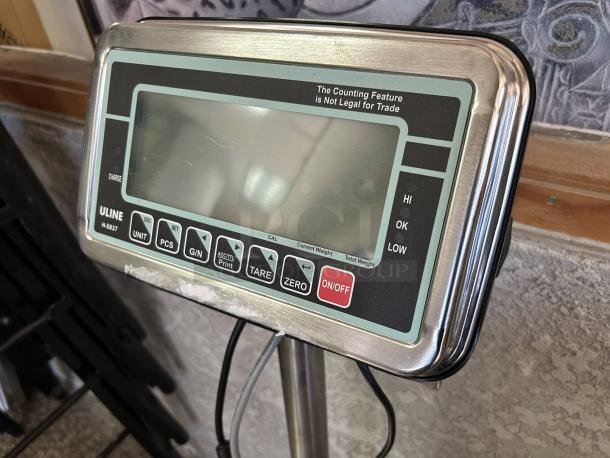 Uline Washdown Platform Scale, model H-5836, 100 lbs x 0.02 lb, excellent condition, digital display with control buttons.