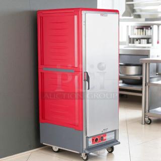 Metro C539-HFS-4 heated cabinet, full height, red, holds 18 pans, 120v, mobile, insulated, tested working, excellent condition.