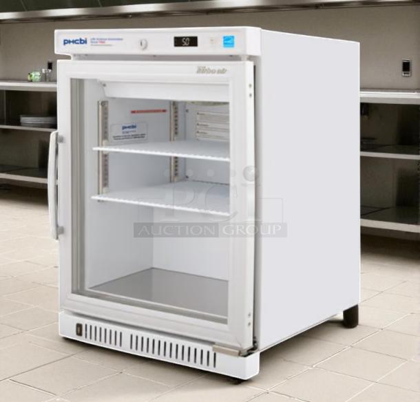 Turbo Air TSU-4RW-N6 countertop refrigerator, open door, shelves, white exterior, digital display, tested and working.