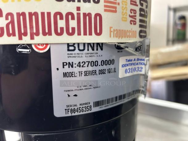 Bunn TF 1 Gallon ThermoFresh Server, Model 42700.0200, excellent condition, digital sight gauge, tested and working.