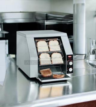 Hatco TRH-60 Toast-Rite Conveyor Toaster, top-tier condition, 208V; features dual control knobs and bread conveyor.