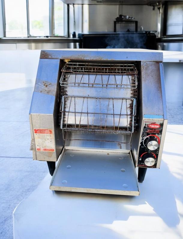 Hatco TRH-60 Toast-Rite Conveyor Toaster, 208V, excellent condition, fully tested. Front controls and operating instructions visible.