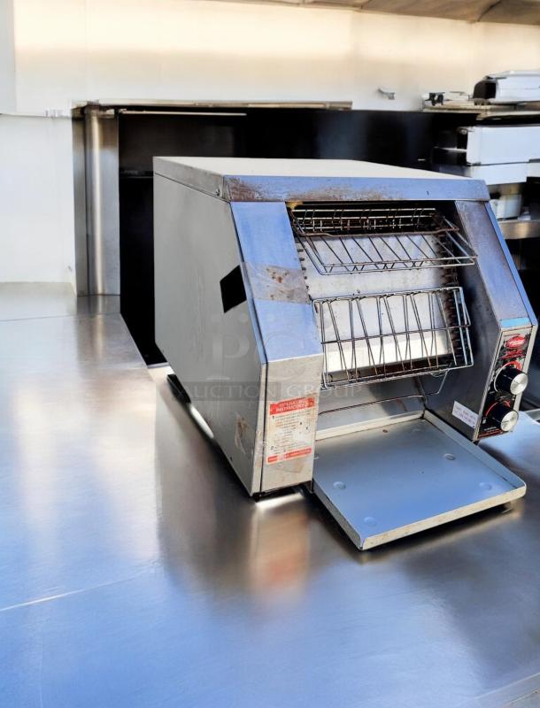 Hatco TRH-60 Toast-Rite Conveyor Toaster, stainless steel, tested and working, 208V, excellent condition, model label visible.
