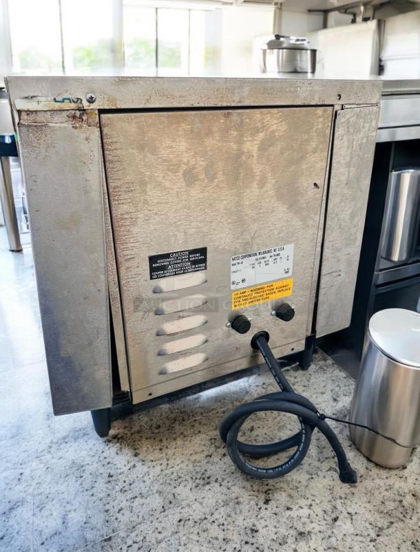 Hatco TRH-60 Toast-Rite Conveyor Toaster, 208V, stainless steel, fully tested, top-tier condition, visible labels detailing specifications.