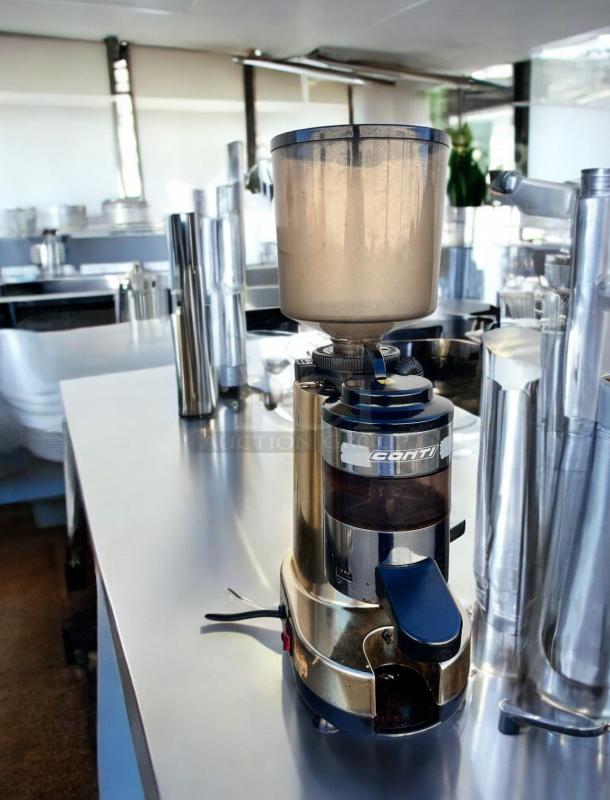 Conti Professional On-Demand Espresso Coffee Grinder, superb condition, made in Italy, fully tested and working, stainless steel finish.