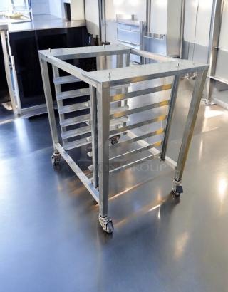 Commercial Grade stainless steel mobile pan rack stand, open-frame model, heavy-duty, in outstanding condition, fully tested.