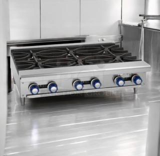 Superb condition Imperial 6-burner gas hot plate range, model: Countertop, fully tested, natural gas, made in USA.