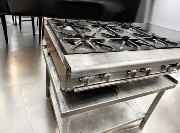 Superb Condition Imperial 6-Burner Gas Hot Plate Range, natural gas, fully tested, stainless steel, model from Los Angeles, CA.