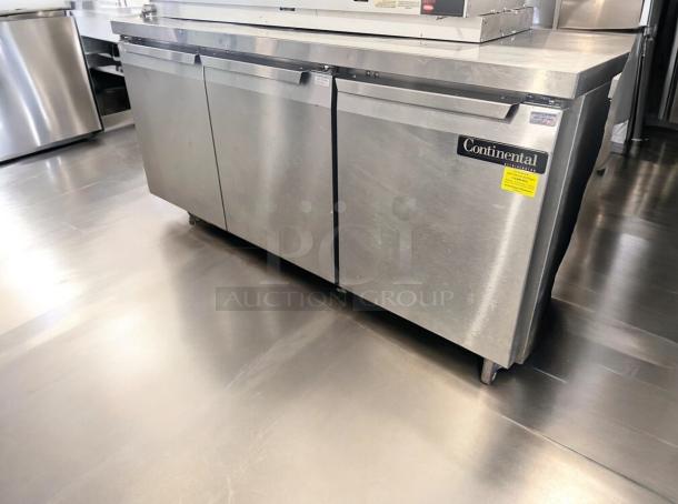 Continental Refrigerator 3-Door Sandwich Prep Table, Model SW72-AS-BS, stainless steel, excellent condition, 115V.