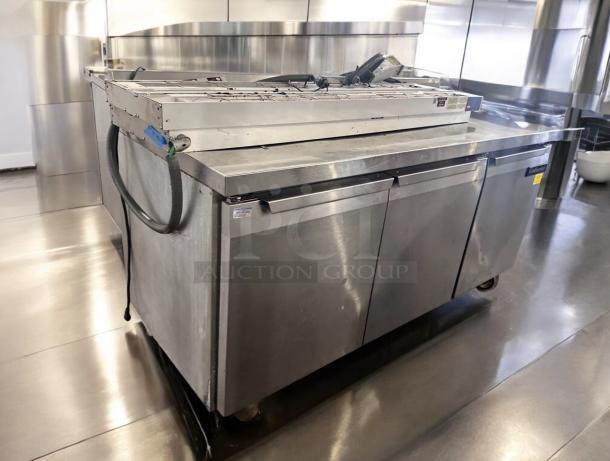 Continental Refrigerator 3-Door Sandwich Prep Table, Model SW72-AS-BS, stainless steel, outstanding condition, 115V.