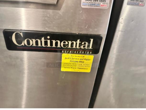 Continental Refrigerator SW72-AS-BS, 3-door sandwich prep table, outstanding condition, model plate visible, 115V, tested.
