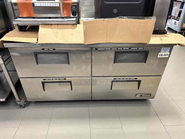 True TUC-60D-4-HC 60" undercounter refrigerator with four drawers, 16 Cu. Ft., excellent condition, tested and working.