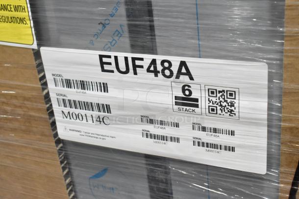 Brand new Hoshizaki EUF48A stainless steel undercounter freezer in box. Model number EUF48A, serial M00114C, 115V.