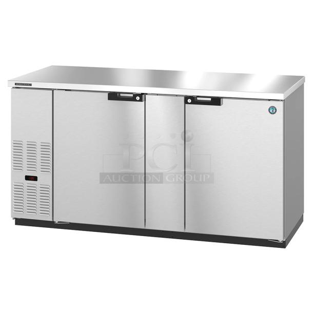 Brand new Hoshizaki BB69-S stainless steel 2-door bar cooler, 115V, 1 phase, in original packaging, ideal for commercial use.