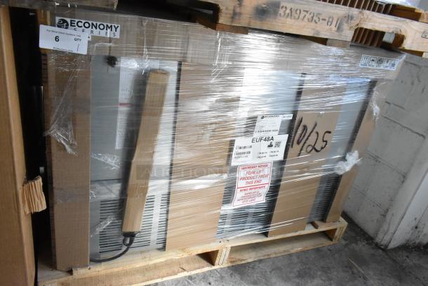 Brand new Hoshizaki EUF48A stainless steel 2-door undercounter freezer in box. 115V, 1 Phase, labeled for auction.