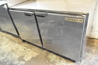 Beverage Air UCR48A stainless steel 2-door undercounter cooler on casters, 115V, 1 phase, commercial use.