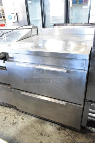 Stainless steel 2-drawer undercounter cooler, 115 volts, 1 phase, showing clean, polished surface and intact handles.