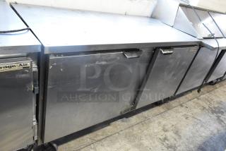 Beverage Air stainless steel 2-door undercounter cooler, used, on casters. 115 volts, 1 phase. Slight surface wear visible.