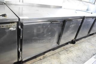 Beverage Air WTR60A stainless steel 2-door undercounter cooler with commercial casters, 115V, 1 Phase. Visible wear.
