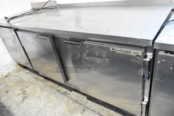 Beverage Air WTR60A stainless steel 2-door undercounter cooler on casters, 115V, 1 phase, commercial use, visible wear.