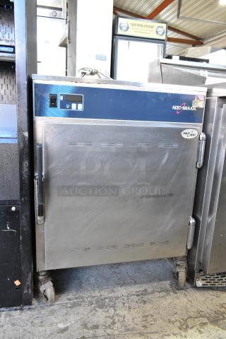 Alto Shaam 750-S stainless steel heated holding cabinet on casters. Features digital controls, 120V, 1 phase.