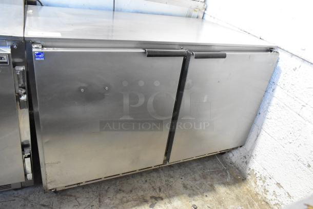 Beverage Air UCR48A stainless steel 2-door undercounter cooler on casters, 115V, 1-phase, good condition.