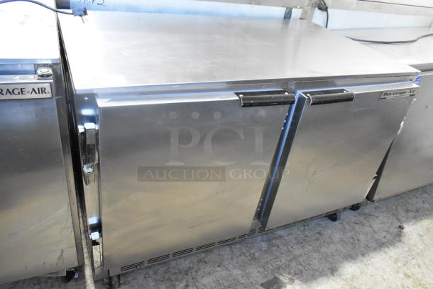 Beverage Air UCR48A stainless steel 2-door undercounter cooler on commercial casters, 115 volts, 1 phase, clean condition.