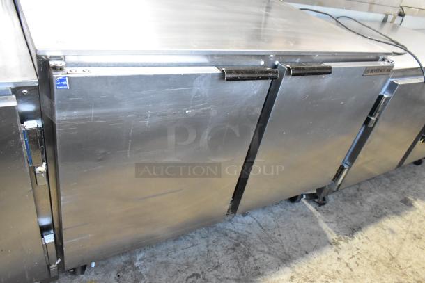 Beverage Air UCR48A stainless steel 2-door undercounter cooler on casters, 115V, 1 phase, in good condition.