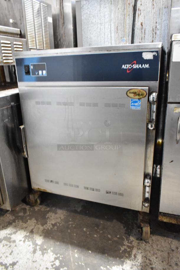 Alto Shaam 750-S stainless steel heated holding cabinet with commercial casters; 120V, 1 phase; used condition.