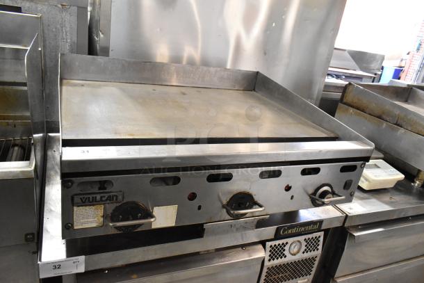 Vulcan MSA36-101 stainless steel commercial gas griddle, natural gas powered, 81,000 BTU, good condition, visible controls.
