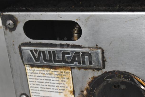 Vulcan MSA36-101 stainless steel commercial griddle, natural gas, 81,000 BTU, worn condition, visible Vulcan logo and control panel.