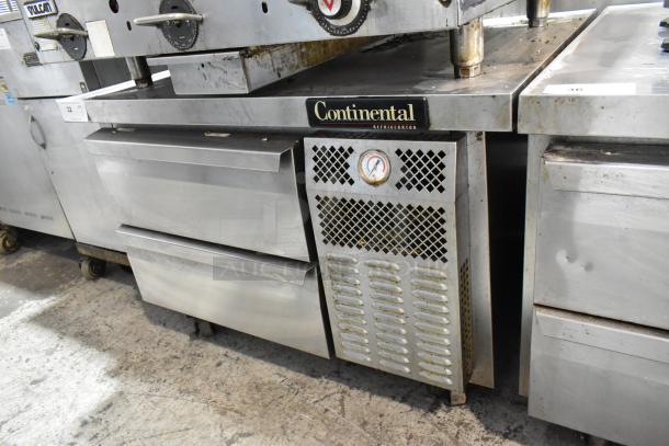 Continental stainless steel commercial 2-drawer chef base on casters, 115V, 1 phase, with temperature gauge, used condition.