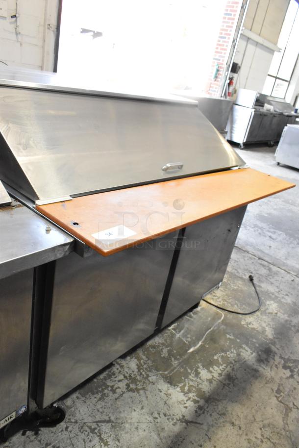 Beverage Air SPE48-18M stainless steel sandwich prep table with bain marie, on casters. 115V, 1 phase.