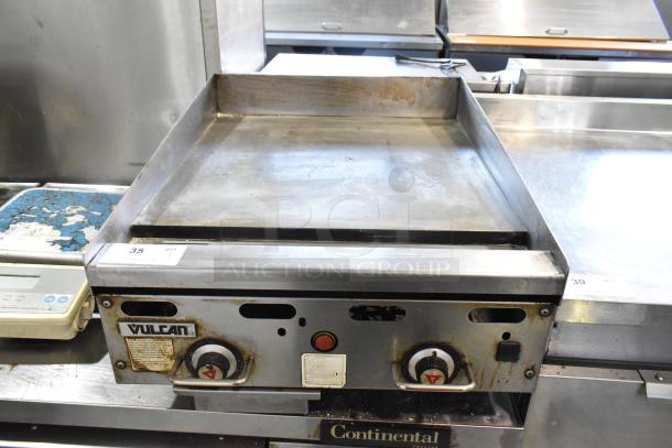 Vulcan MSA24-101 stainless steel commercial griddle, natural gas, 54,000 BTU, countertop, used condition, model tag visible.