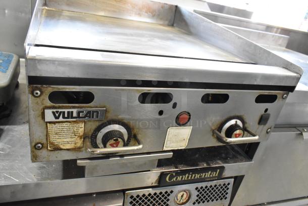 Vulcan MSA24-101 stainless steel countertop griddle, natural gas, 54,000 BTU, visible dials, used condition.