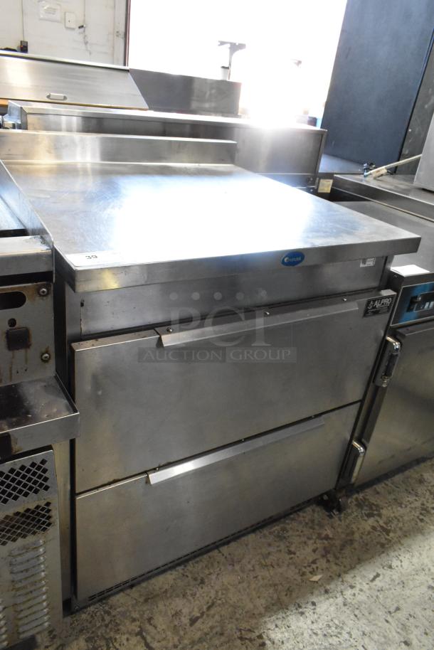 Randell Stainless Steel 2 Drawer Work Top Cooler, 115V, 1 Phase, commercial-grade, with manufacturer's label visible.