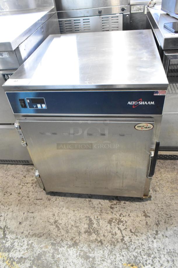 2019 Alto Shaam 750-S heated holding cabinet, stainless steel, on commercial casters, 120V, 1 phase, good condition.