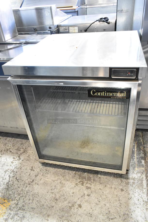 2019 Continental SW27NGD stainless steel single door undercounter cooler, glass front, commercial use, 115V, 1 phase.