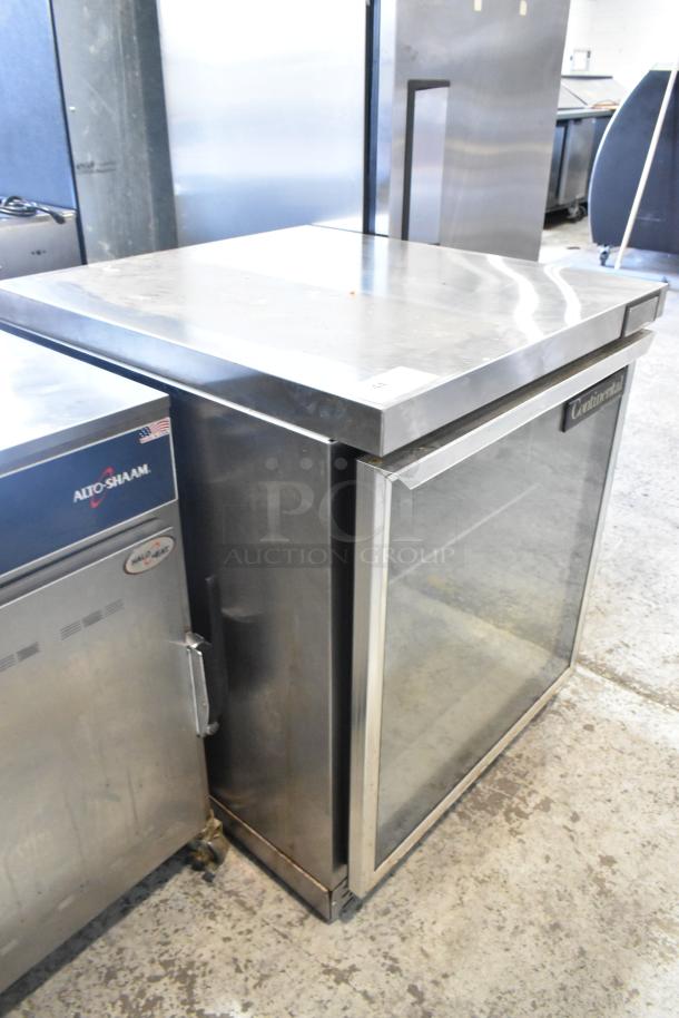 2019 Continental SW27NGD stainless steel undercounter cooler. Single door, commercial use, visible label, 115V, 1 phase.