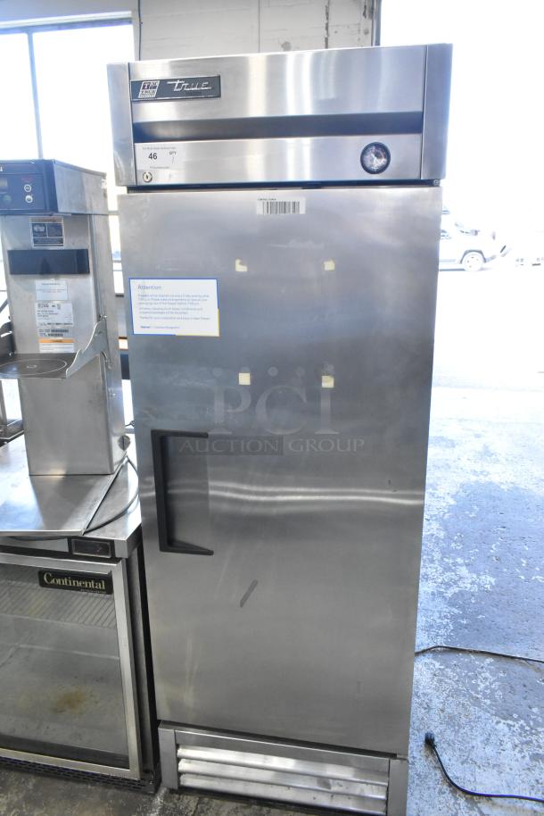 2017 True T-19F stainless steel commercial freezer, single door, poly coated racks, 115 volts, 1 phase, good condition.