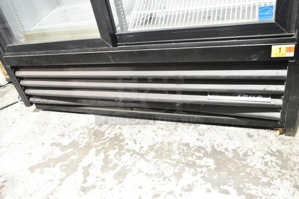 2019 True GDM-41SL-48-HC-LD metal 2-door reach-in cooler merchandiser with poly coated racks, 115V, 1 phase.