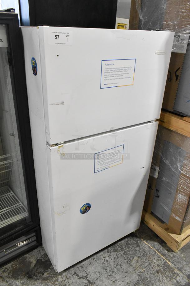 Electrolux FRT15B3AW9 reach-in cooler with freezer, 115 volts, 1 phase, visible wear, labels, serial number 57.